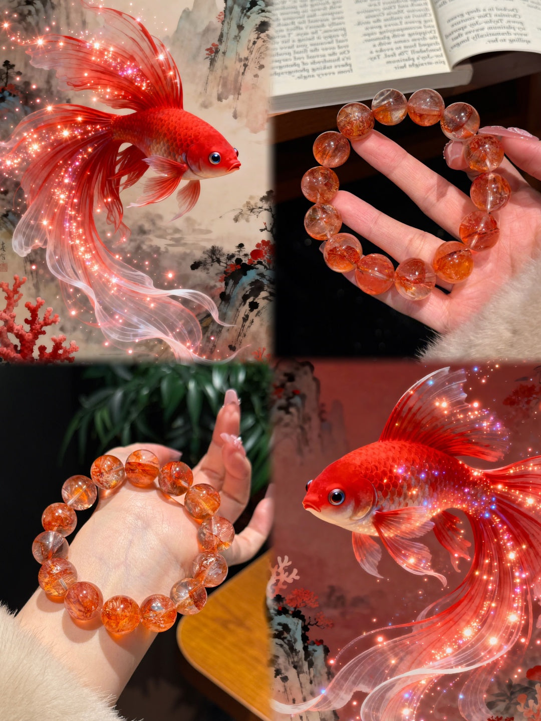 Lucky Red Koi Hematoid Quartz Bracelet – Size 15 Abundance & Wishes Crystal