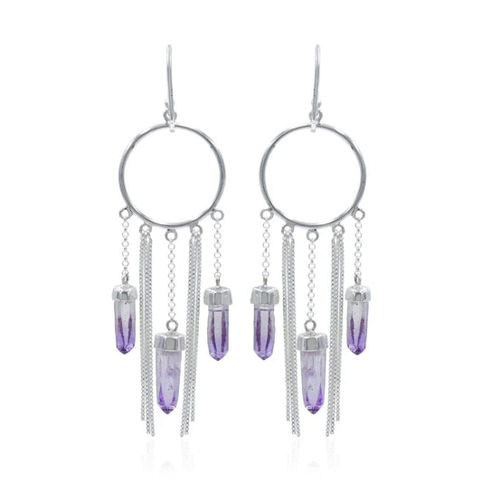 Amethyst Crystal Boho Styles Earrings in Sterling Silver