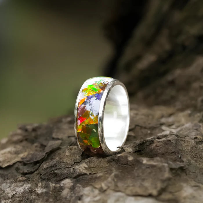 Starborn Ammolite Inlay Ring Chic Colorful Ammolite in Sterling Silver