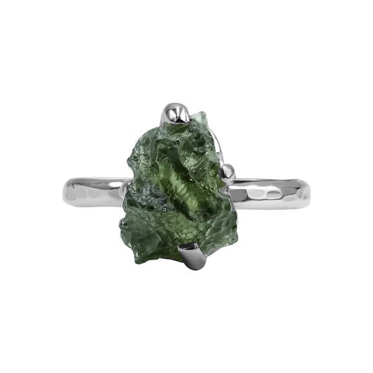 Starborn Genuine Moldavite Ring — 4–6 ct Rough Moldavite in Sterling Silver (Handcrafted)