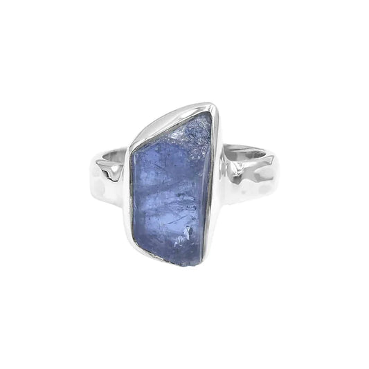 Starborn Tanzanite Bezel Ring Raw Crystal in Hammered Sterling Silver