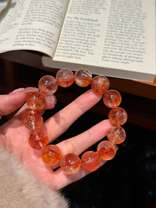 Lucky Red Koi Hematoid Quartz Bracelet – Size 15 Abundance & Wishes Crystal