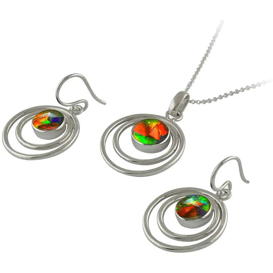 Starborn Rare Iridescent Ammolite "Celestial Orbit" Jewelry Suite in Hand-Forged Sterling Silver