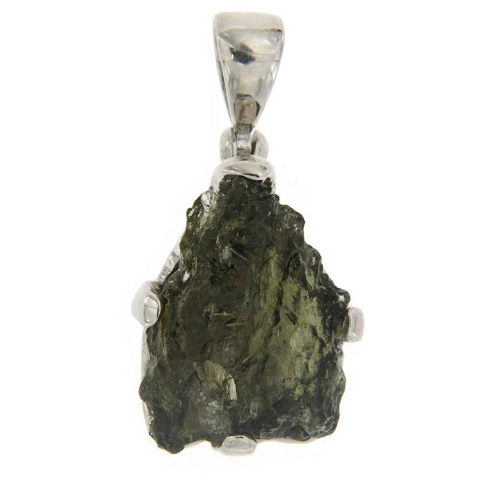 Starborn Natural Rough Moldavite Prong-Set Pendant — Sterling Silver (7–11 ct)