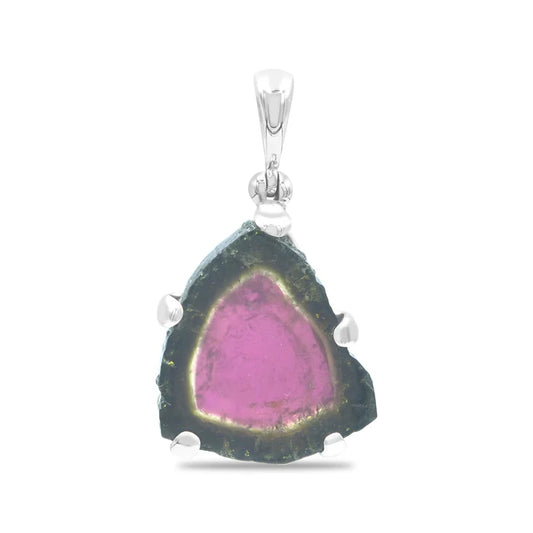 Starborn Watermelon Tourmaline Crystal Slice Pendant — Sterling Silver