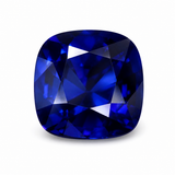 A deep blue sapphire gemstone with brilliant faceted facets, centered on a clean white background. Unheated Srilankan