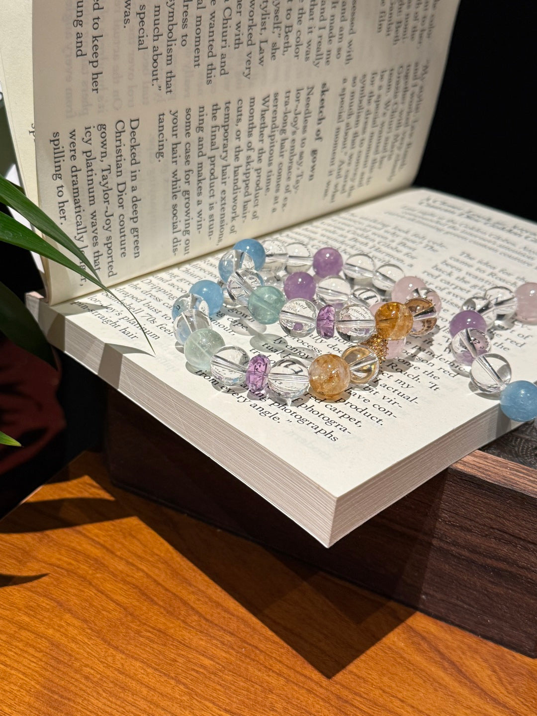 Auspicious White Multi-Gemstone Bracelet Crystal, Fluorite, Aquamarine, Amethyst, Rose Quartz & Citrine