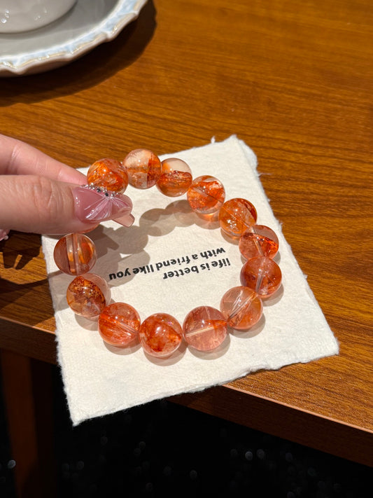 Lucky Red Koi Hematoid Quartz Bracelet – Size 15 Abundance & Wishes Crystal