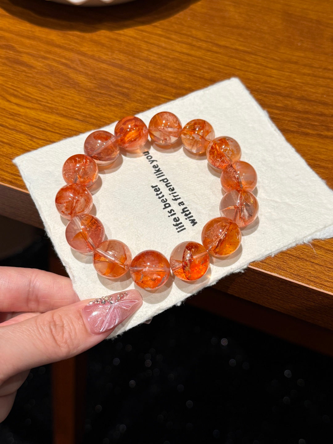 Lucky Red Koi Hematoid Quartz Bracelet – Size 15 Abundance & Wishes Crystal