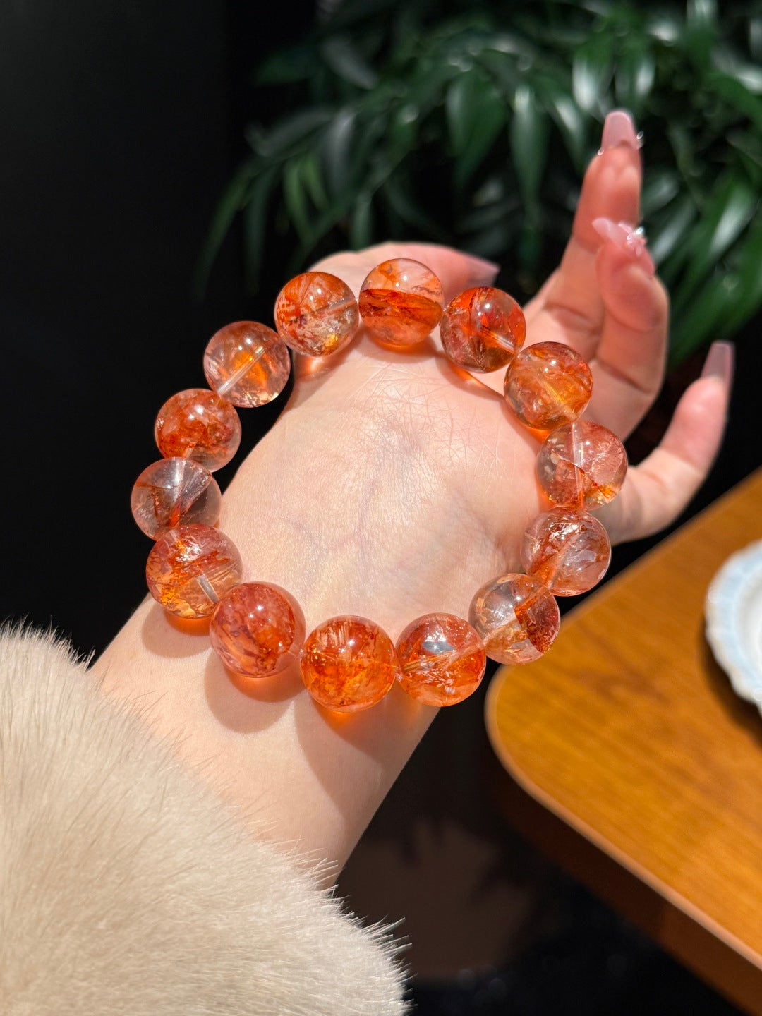 Lucky Red Koi Hematoid Quartz Bracelet – Size 15 Abundance & Wishes Crystal