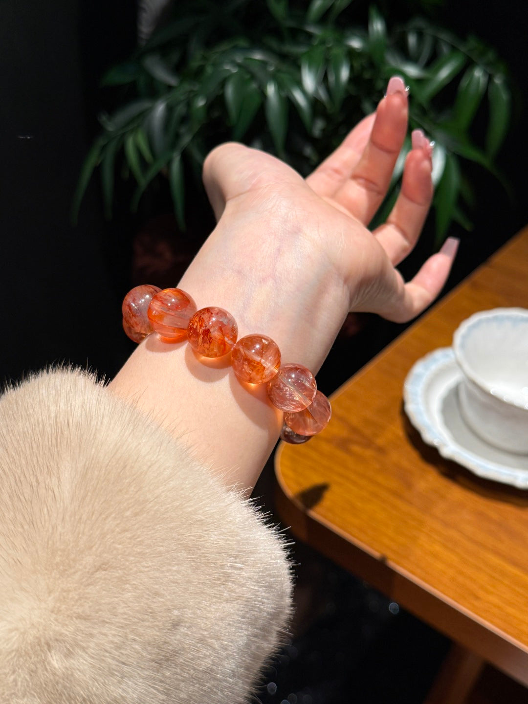 Lucky Red Koi Hematoid Quartz Bracelet – Size 15 Abundance & Wishes Crystal