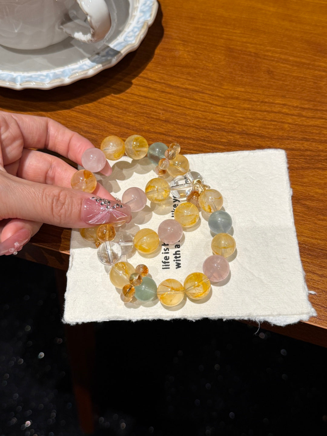 Golden Flower Multi-Gemstone Bracelet – Size 12/13 | Citrine, Rose Quartz, Fluorite & Crystal
