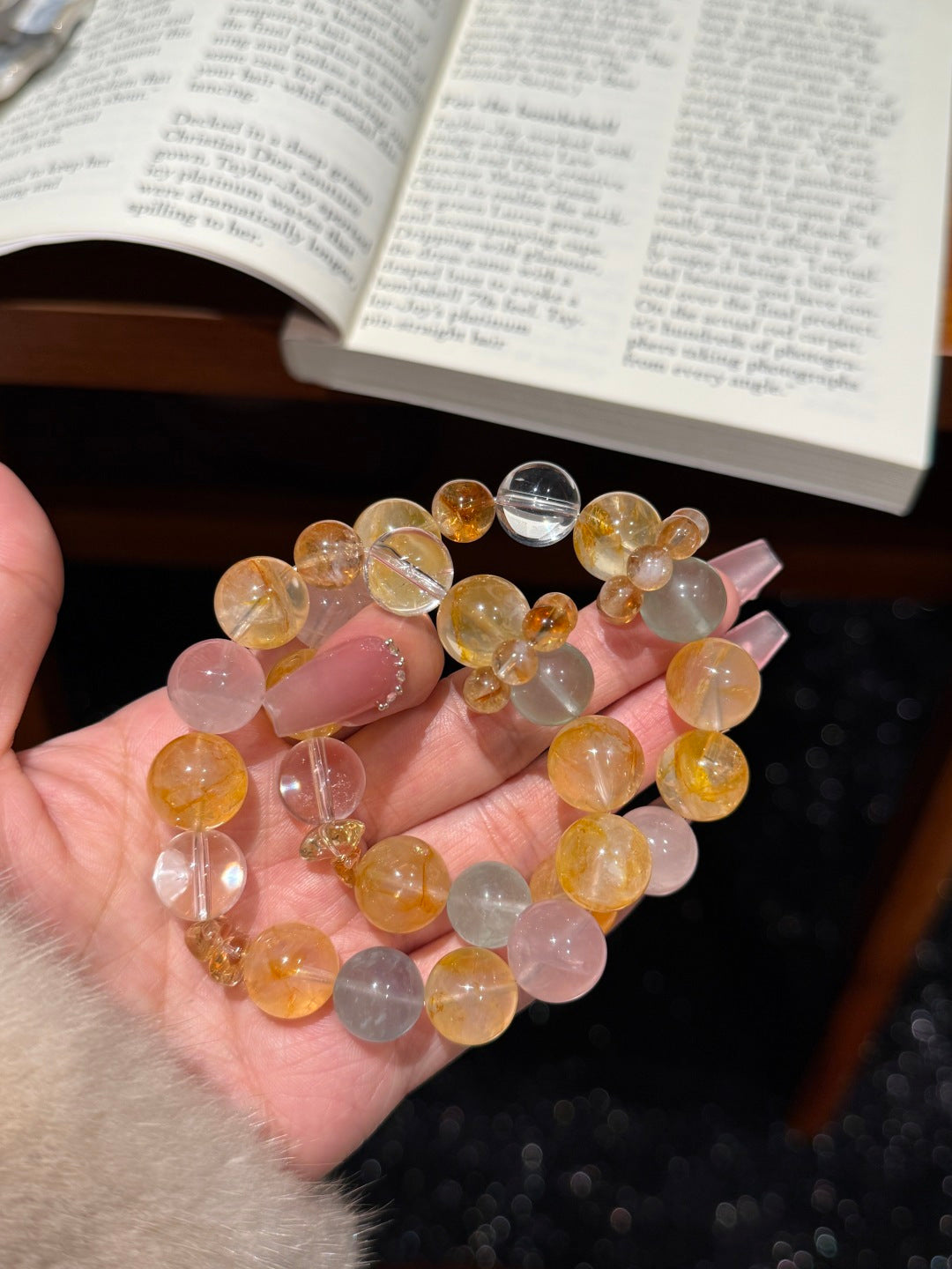 Golden Flower Multi-Gemstone Bracelet – Size 12/13 | Citrine, Rose Quartz, Fluorite & Crystal