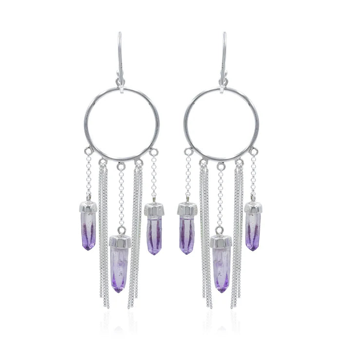 Amethyst Crystal Boho Styles Earrings in Sterling Silver