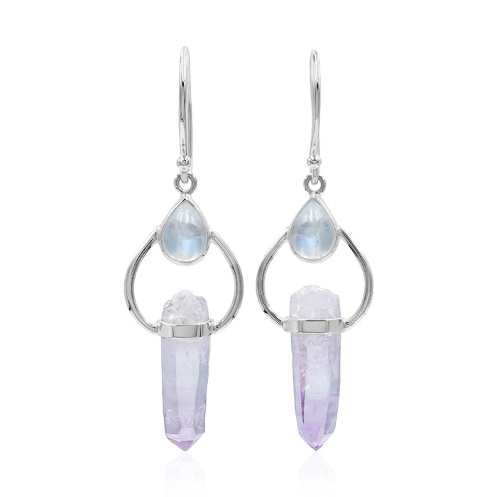 Amethyst with Rainbow Moonstone Earring in Sterling Silver