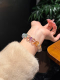 Auspicious White Multi-Gemstone Bracelet Crystal, Fluorite, Aquamarine, Amethyst, Rose Quartz & Citrine