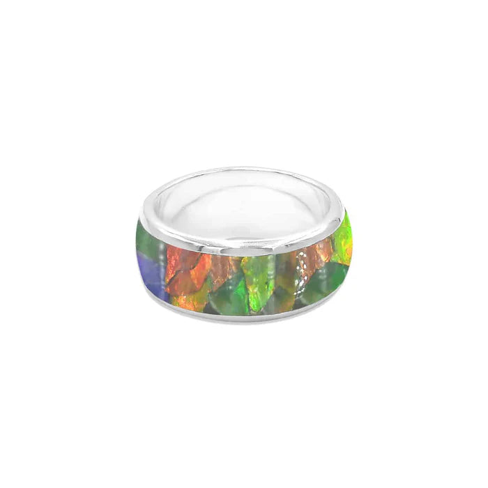 Starborn Ammolite Inlay Ring Chic Colorful Ammolite in Sterling Silver