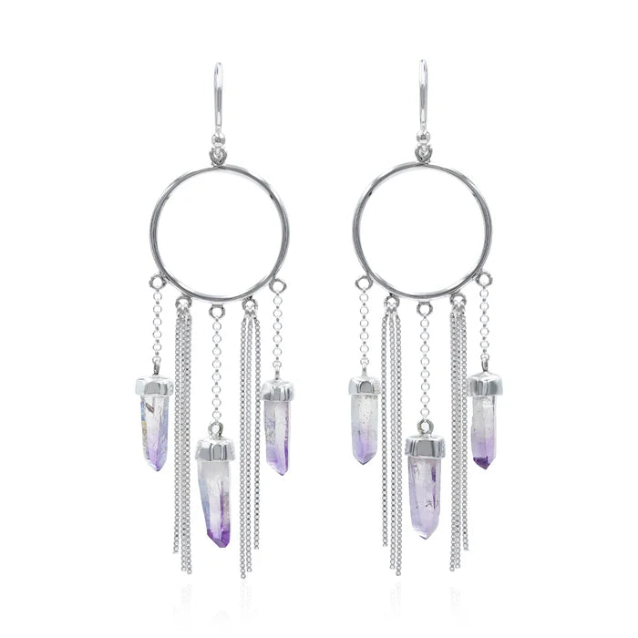 Starborn Vera Cruz Amethyst Boho Crystal Dangle Earrings Sterling Silver