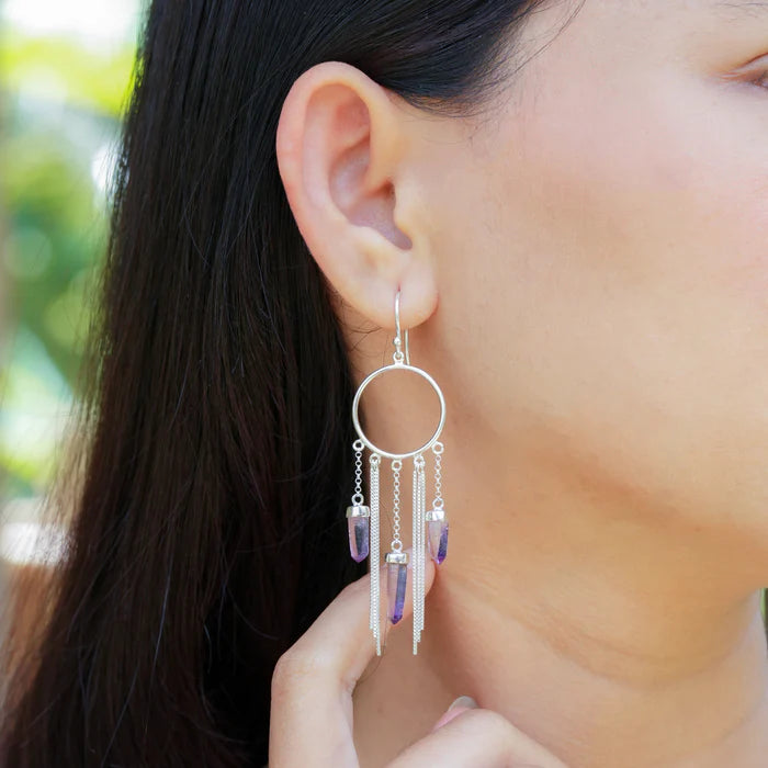 Starborn Vera Cruz Amethyst Boho Crystal Dangle Earrings Sterling Silver