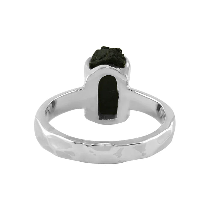 Starborn Black Tourmaline Prong Ring Hammered Sterling Silver