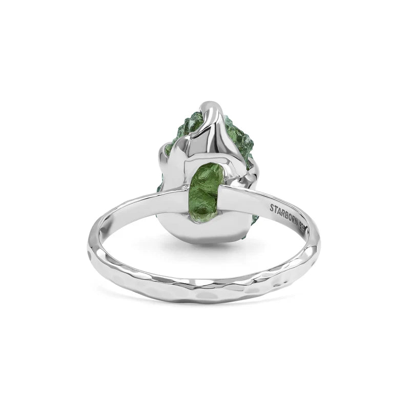 Starborn Genuine Moldavite Ring — 4–6 ct Rough Moldavite in Sterling Silver (Handcrafted)