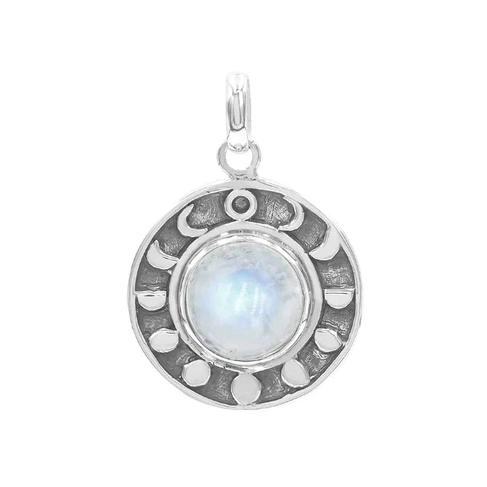 Starborn Rainbow Moonstone Moon Phases Pendant Sterling Silver