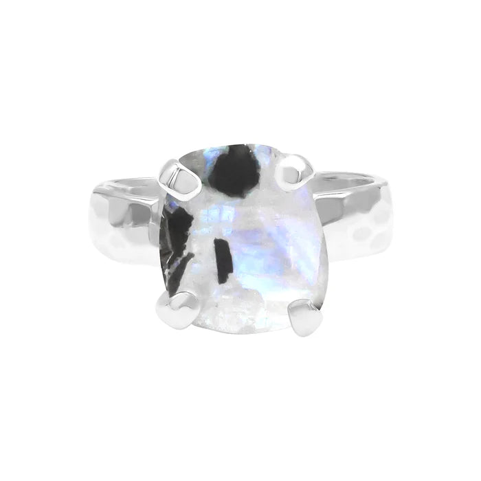 Starborn Rainbow Moonstone Slice Ring Sterling Silver