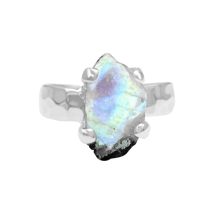 Starborn Rainbow Moonstone Slice Ring Sterling Silver