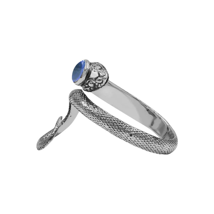 Starborn Coiled Snake Ring 925 Sterling Silver with 4mm Faceted Tanzanite