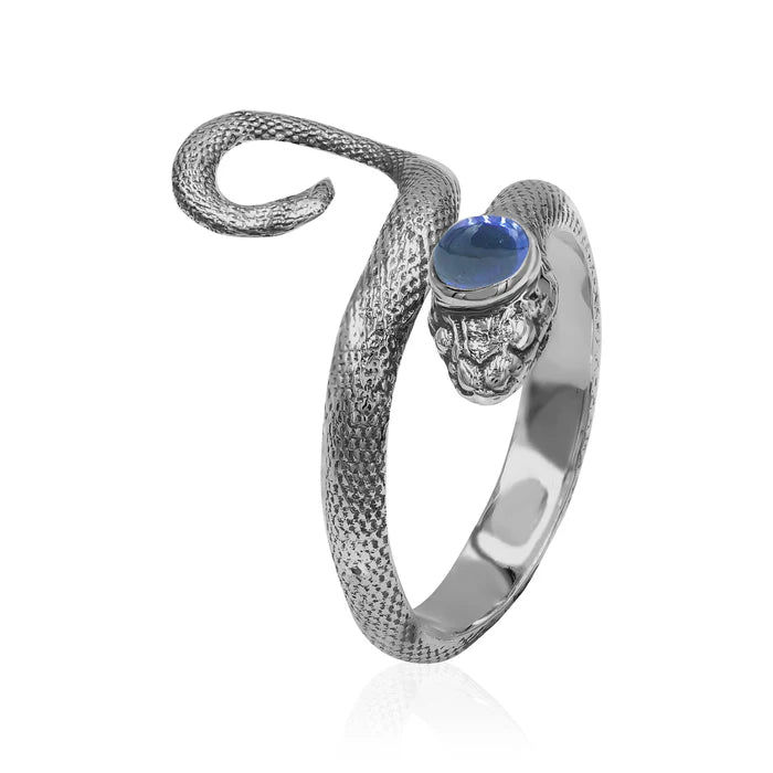 Starborn Coiled Snake Ring 925 Sterling Silver with 4mm Faceted Tanzanite