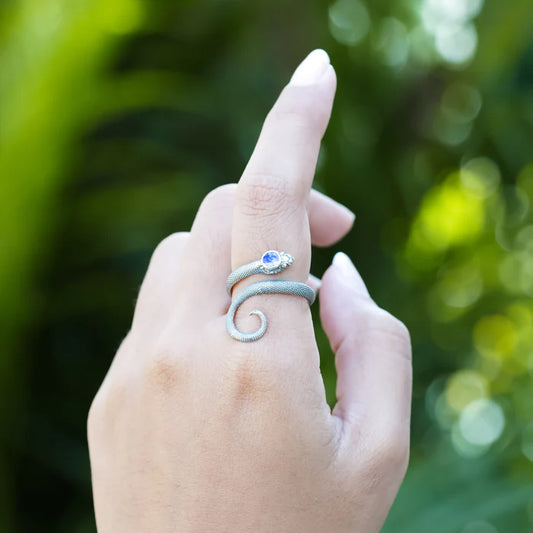 Starborn Coiled Snake Ring 925 Sterling Silver with 4mm Faceted Tanzanite