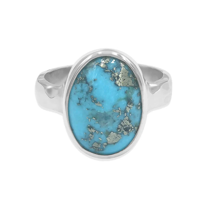 Starborn Persian Turquoise Bezel Ring Cabochon in Sterling Silver 15×11 mm