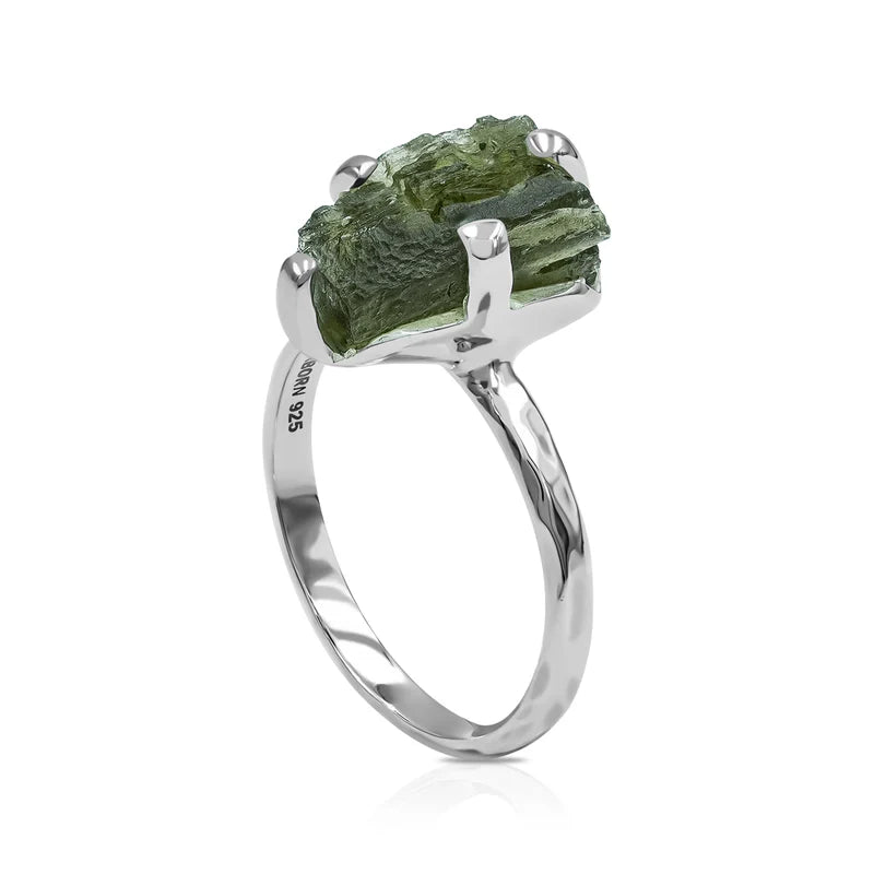Genuine Moldavite Ring in Sterling Silver (4-6 ct)
