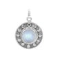  Rainbow Moonstone Moon Phases Pendant in Sterling Silver