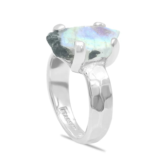 Rainbow Moonstone Slice Ring in Sterling Silver