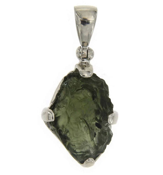 Starborn Natural Rough Moldavite Prong-Set Pendant — Sterling Silver (7–11 ct)