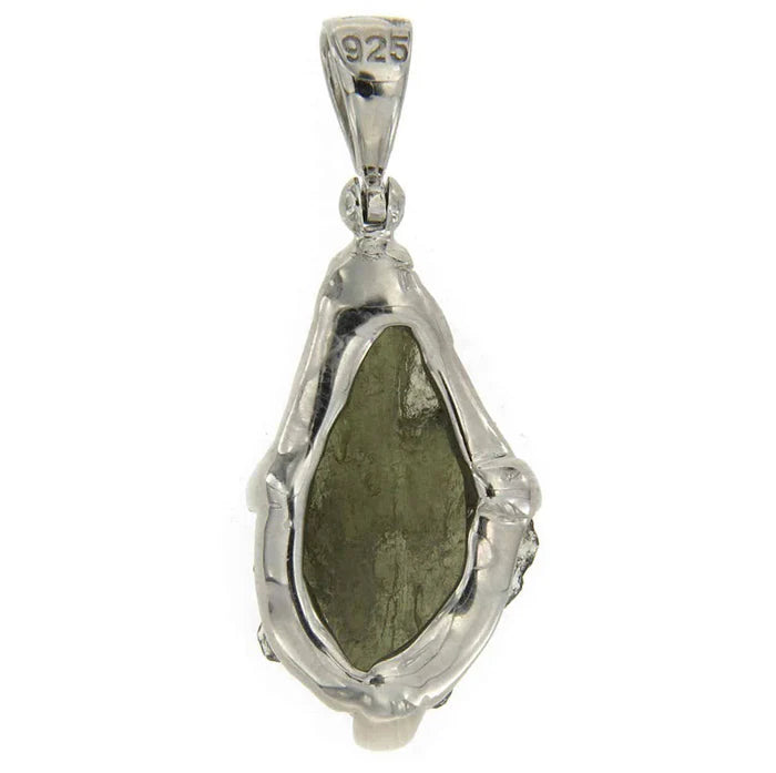 Starborn Natural Rough Moldavite Prong-Set Pendant — Sterling Silver (7–11 ct)