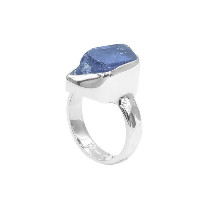 Tanzanite Bezel Ring — Raw Crystal in Hammered Sterling Silver