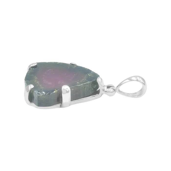 Starborn Watermelon Tourmaline Crystal Slice Pendant — Sterling Silver